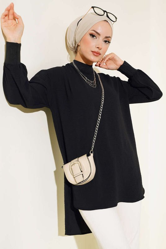 Yaka Kol Ribanalı Tunik Siyah