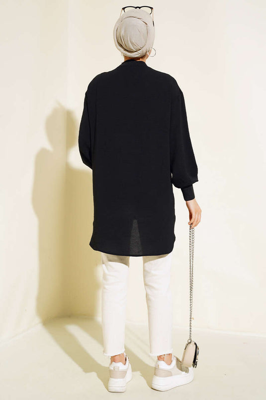 Yaka Kol Ribanalı Tunik Siyah