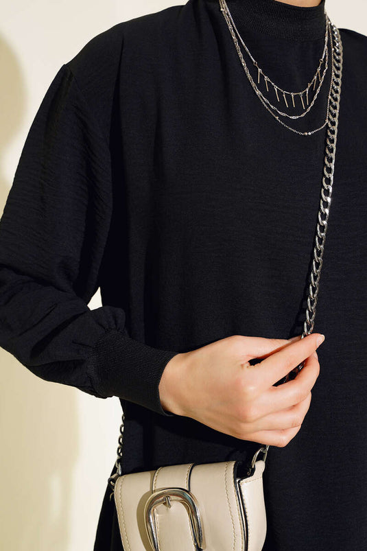 Yaka Kol Ribanalı Tunik Siyah