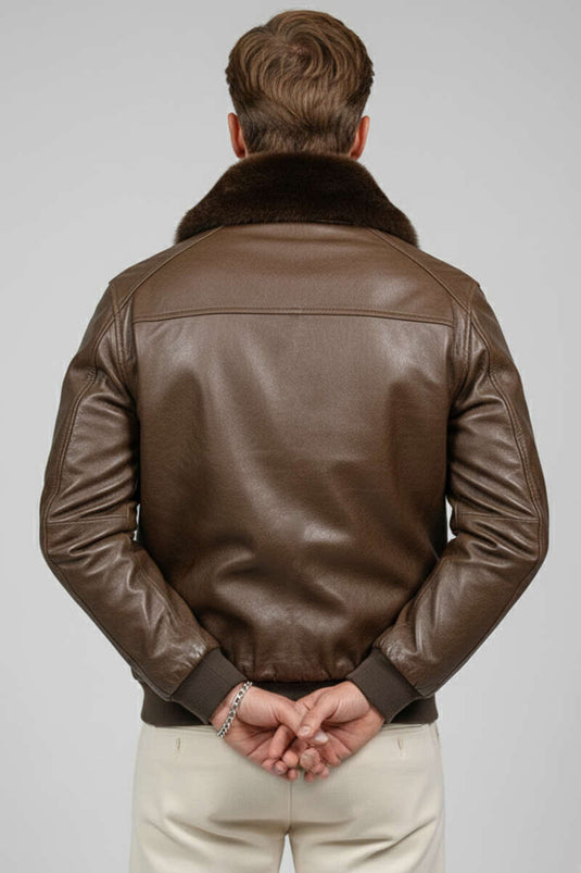 Yaka Kürklü Deri Erkek Ceket Kahve