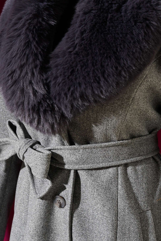 Yaka Kürklü Kaşe Kaban Gri