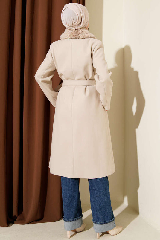 Fur Collar Cashmere Coat Stone