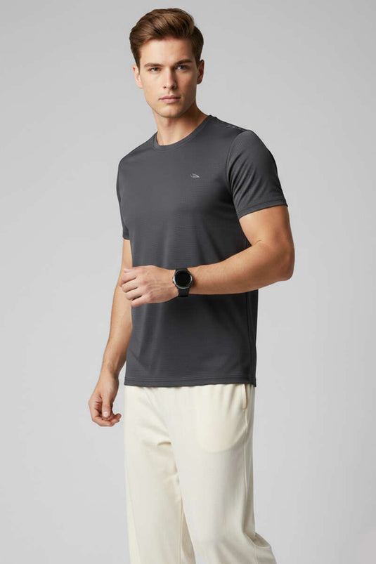 Yaka Logolu Erkek Sporcu T-shirt Füme