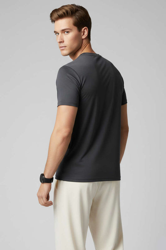 Yaka Logolu Erkek Sporcu T-shirt Füme