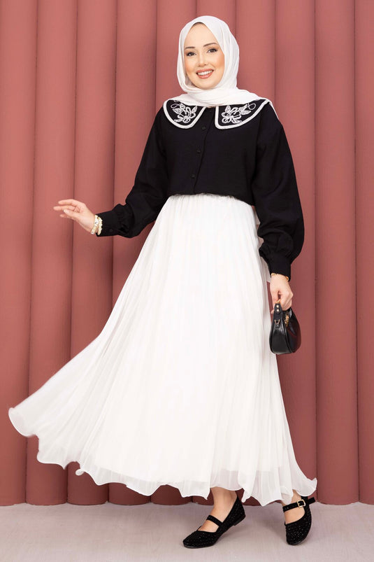 Chemisier à broderie Yaka, style sur jupe, noir