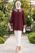 Tunique Tesettür À Broderie Yaka Bordeaux