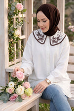 Tunique Tesettür à Broderie Yaka Écru