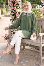 Tunique Tesettür à Broderie Yaka Kaki