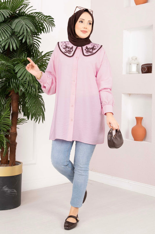 Tunique Tesettür à Broderie Yaka Rose