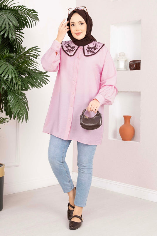 Tunique Tesettür à Broderie Yaka Rose