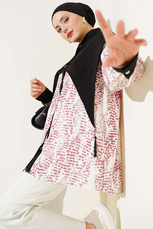 Chemise à motifs avec col en V couleur rose fané