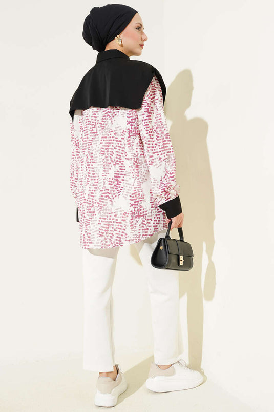 Chemise à motifs avec col en V couleur rose fané