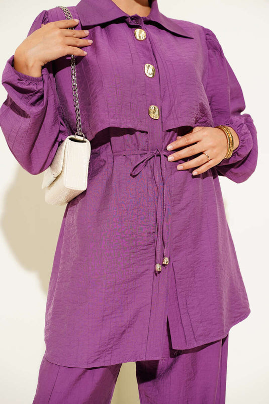 Kraag Cape Goud Geknoopt Tweedelig Pak Magenta