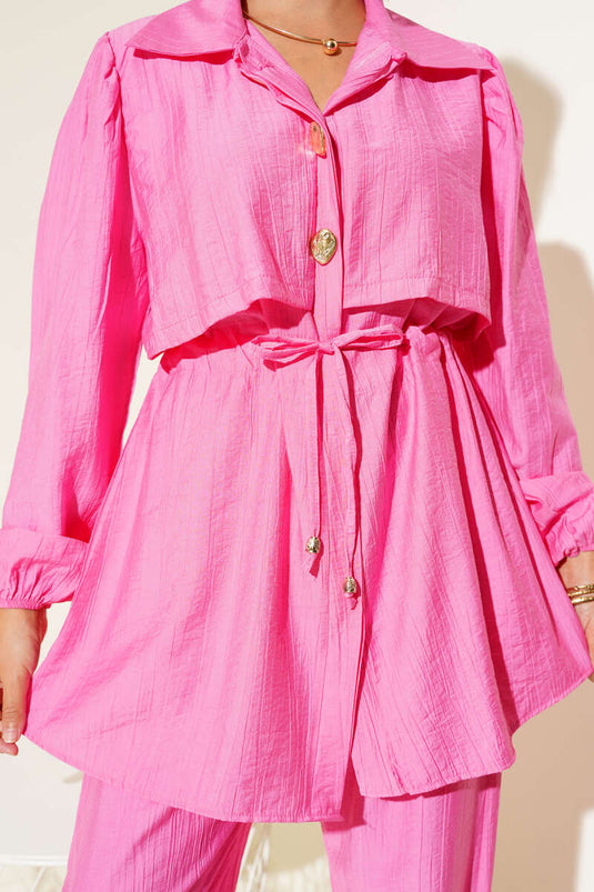 Kraag Cape Goud Geknoopt Tweedelig Pak Roze