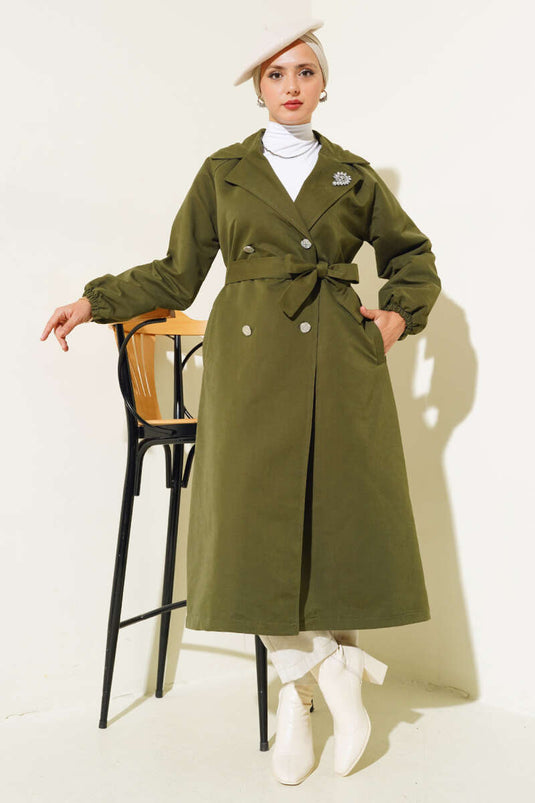 Trenchcoat mit Kragen und Steinfutter in Khaki