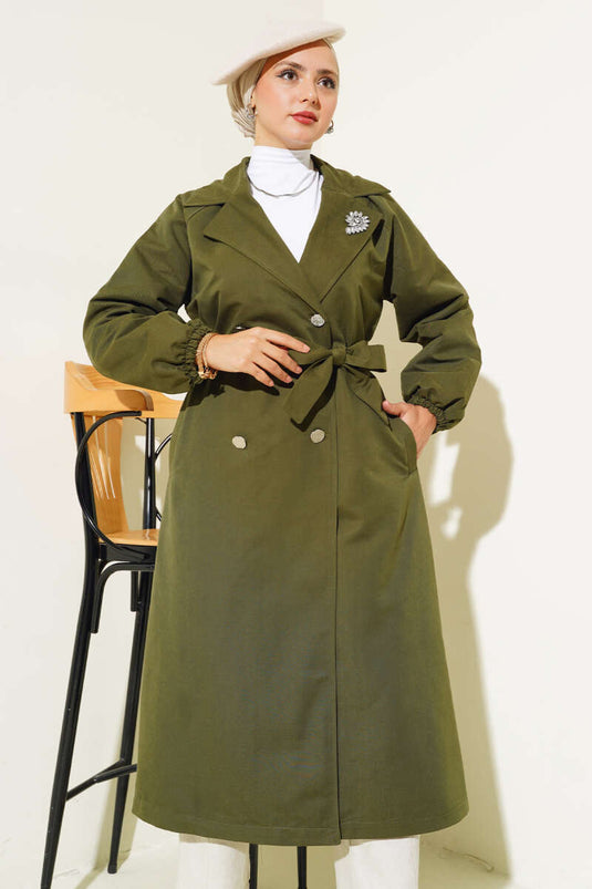 Trenchcoat mit Kragen und Steinfutter in Khaki