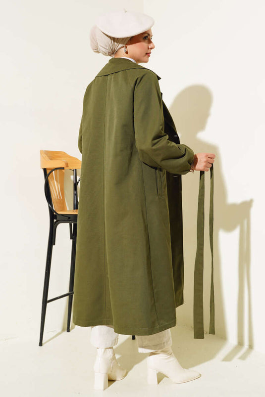 Trenchcoat mit Kragen und Steinfutter in Khaki