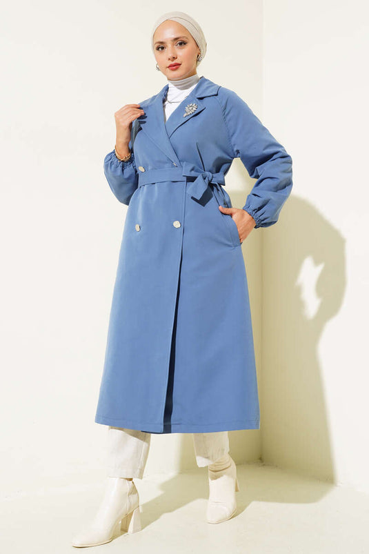 Trenchcoat mit Kragen und Steinfutter in Indigo