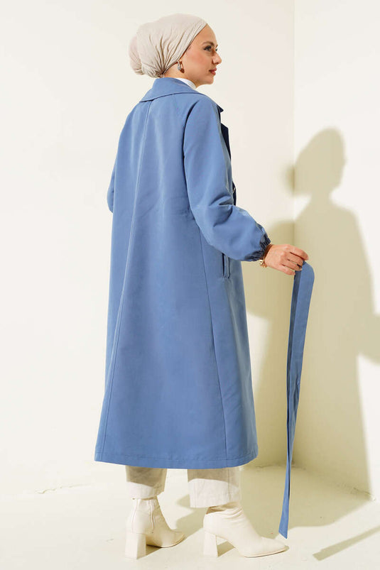 Trenchcoat mit Kragen und Steinfutter in Indigo