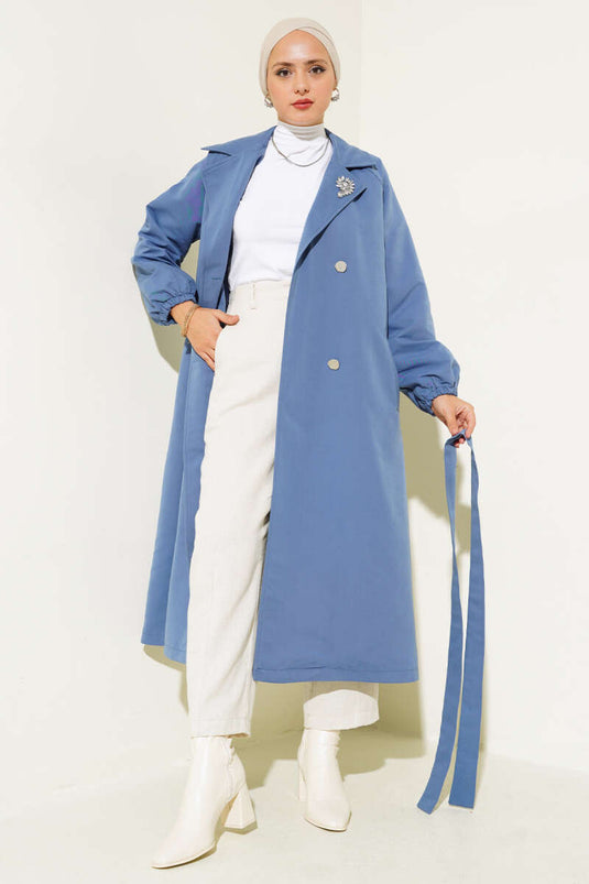 Trench con colletto in pietra color indaco