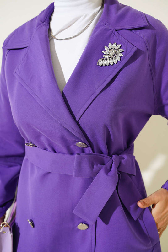 Trench-Coat Doublé Pierre Col Violet