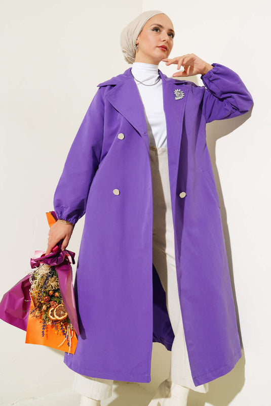 Trench-Coat Doublé Pierre Col Violet