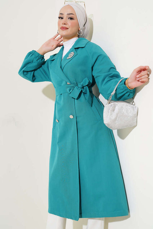 Trench-coat doublé à col pierre, couleur pétrole