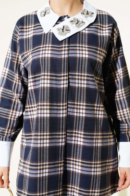 Camicia a quadri con pietre al collo Parlamento