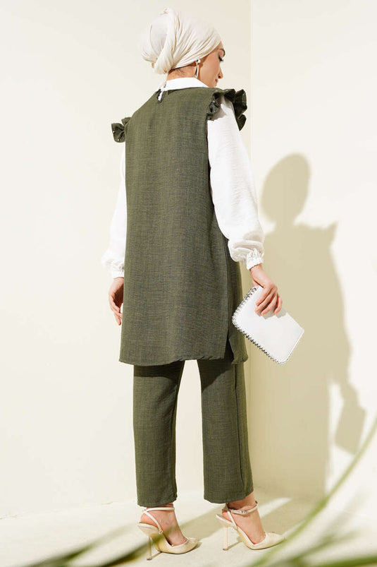 Costume deux pièces garni d'une chemise à col en pierre kaki