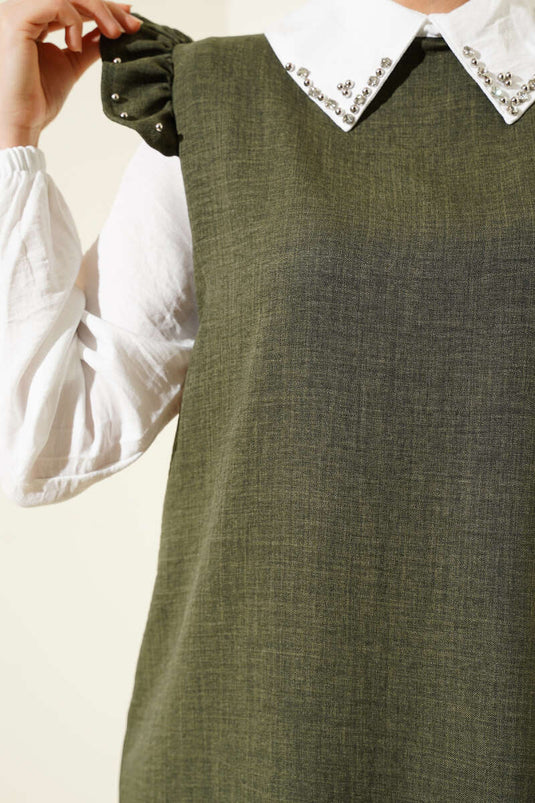 Costume deux pièces garni d'une chemise à col en pierre kaki