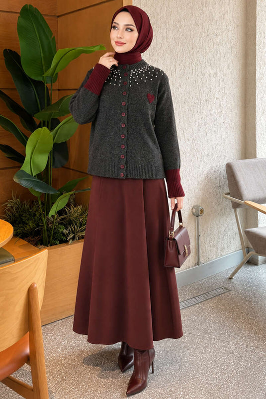 Gilet En Maille À Col Montant Orné De Cœurs Et De Pierres, Couleur Fumé