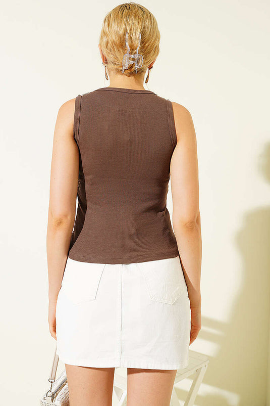 Yaka Taşlı Kaşkorse Body Kahve