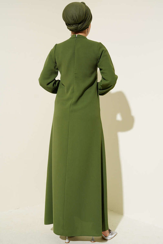 Robe ceinturée à col en pierre kaki