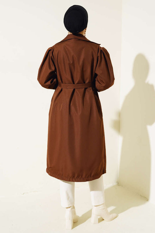 Stone Collar Belted Trench Coat Brown