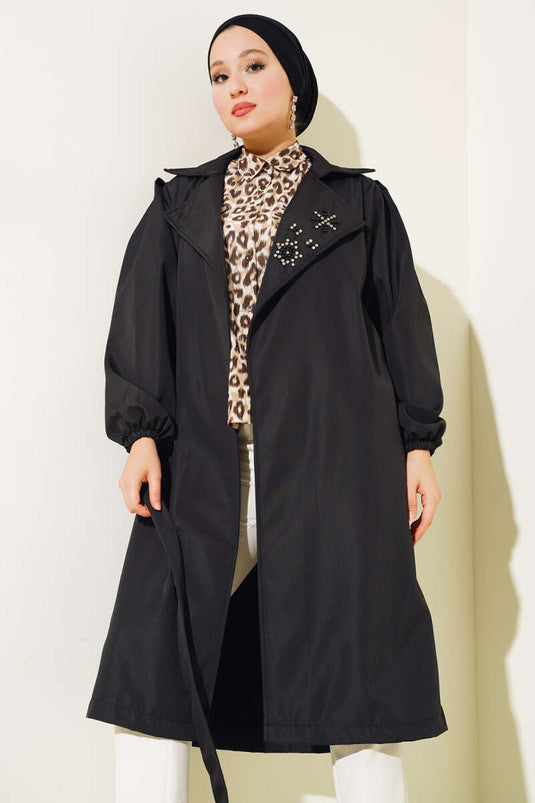 Trench-Coat Ceinturé Collar Stone Noir