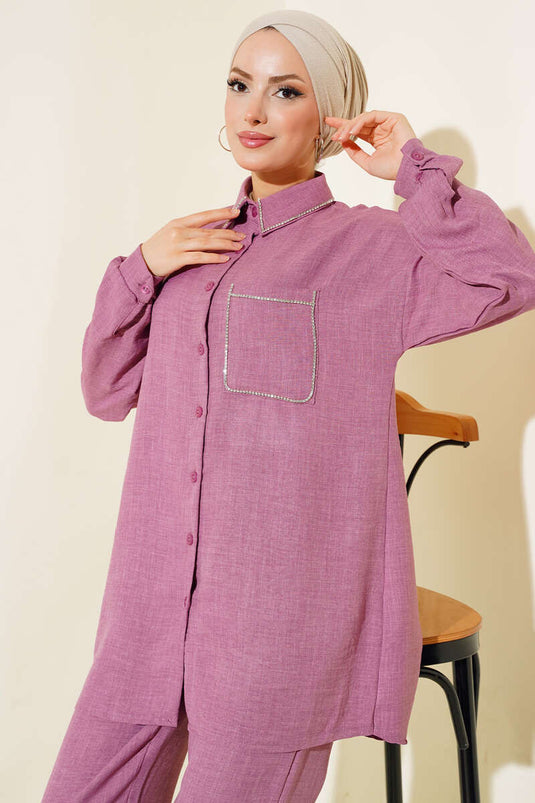 Costume En Lin Pierre Col Et Poche Magenta