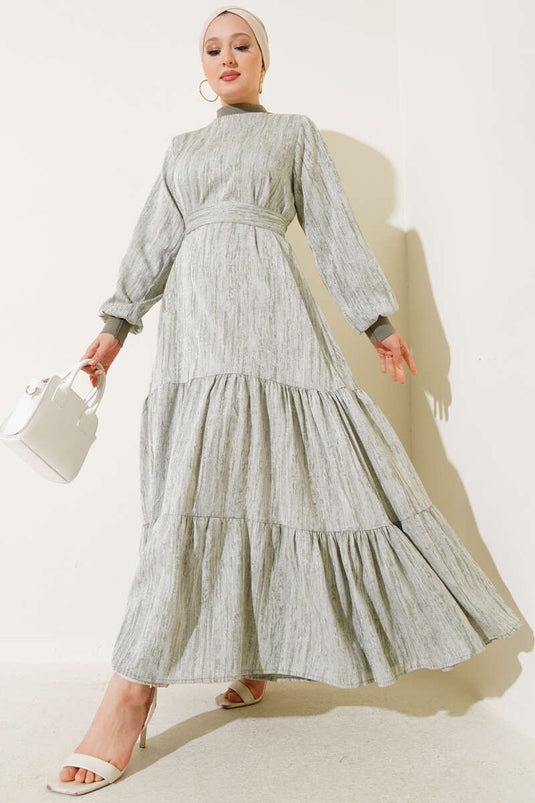 Yaka Ve Kol Ribanalı Elbise Haki