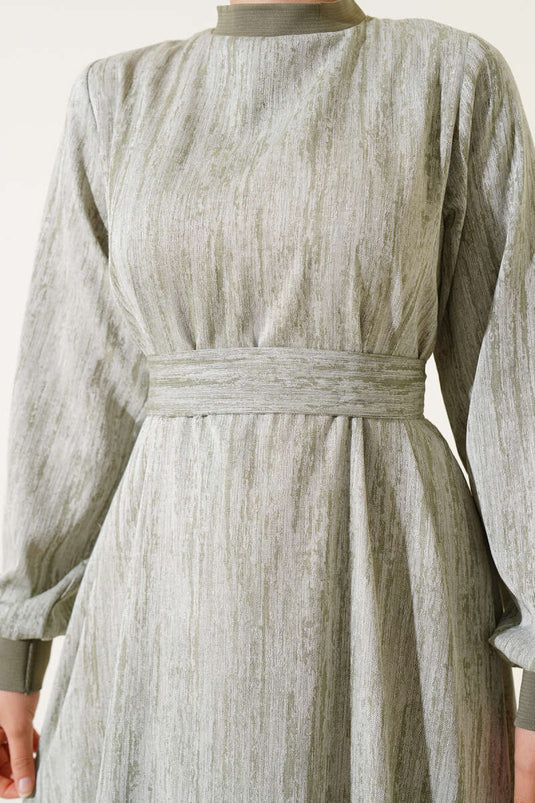 Yaka Ve Kol Ribanalı Elbise Haki