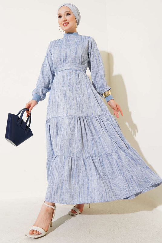 Yaka Ve Kol Ribanalı Elbise Haki Indıgo