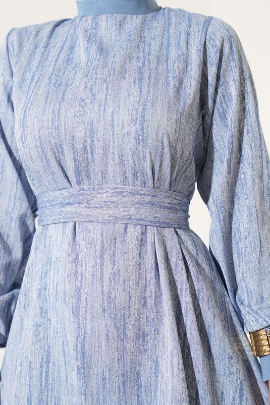 Yaka Ve Kol Ribanalı Elbise Haki Indıgo