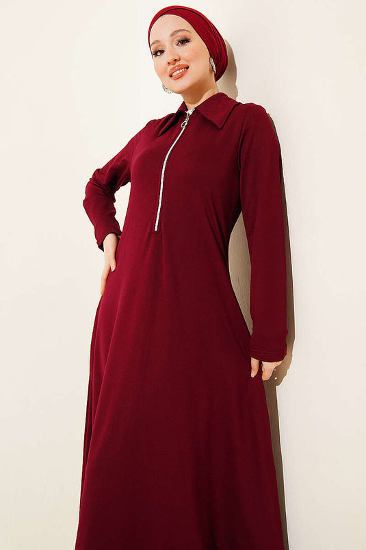 Yaka Half-Zip Loyşa Dress Burgundy
