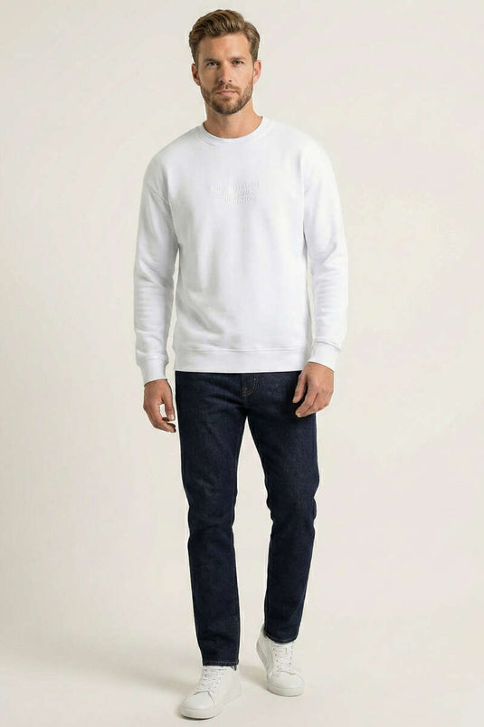 Sweat-shirt pour homme Yaka Yazılı blanc