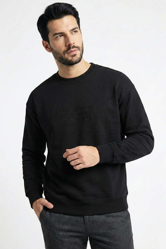 Yaka Yazılı Erkek Sweatshirt Siyah
