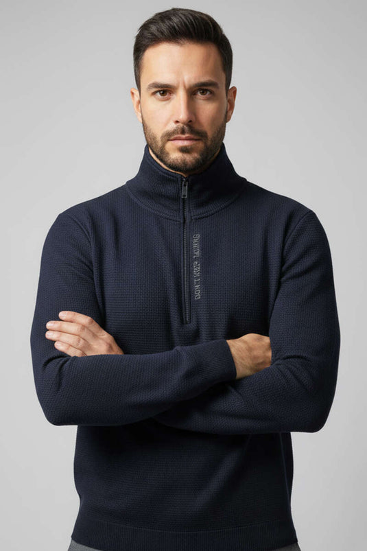 ياقة مكتوبة بسحاب سترة رجالية كحلي