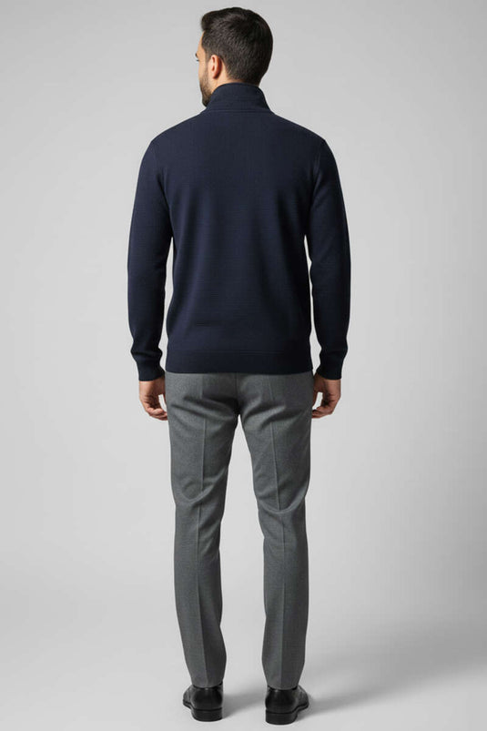 ياقة مكتوبة بسحاب سترة رجالية كحلي