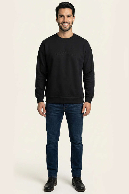 Collared Ribbed Men's Sweatshirt Black