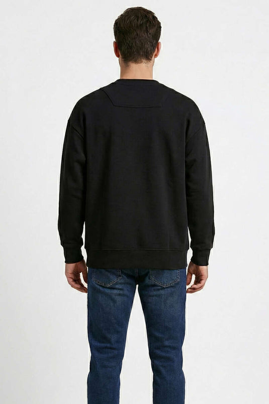 Collared Ribbed Men's Sweatshirt Black