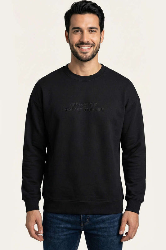 Collared Ribbed Men's Sweatshirt Black
