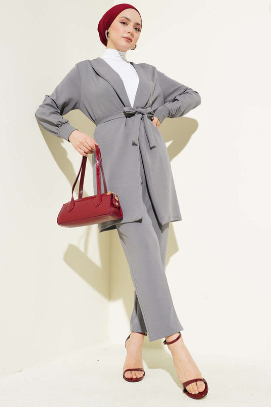 Yaka Zincir Püsküllü İkili Takım Gri