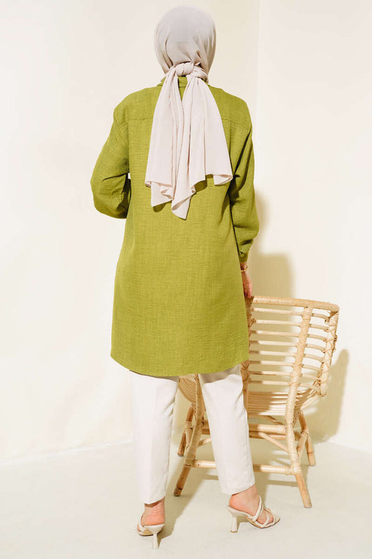 Yaka Zincirli Gömlek Yağ Yeşili